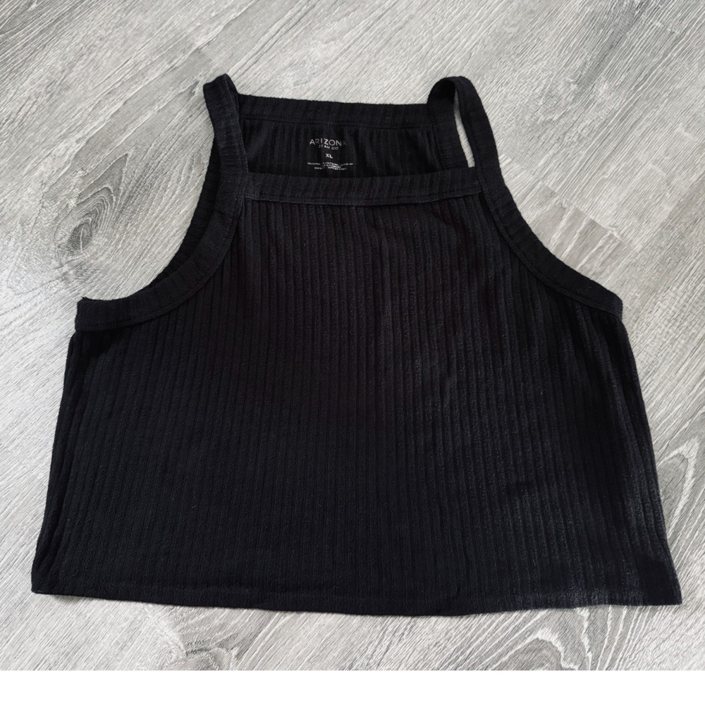 Ribbed High Square Neck Black Tank Top XL Basic layering Grunge Dark Y2K Style